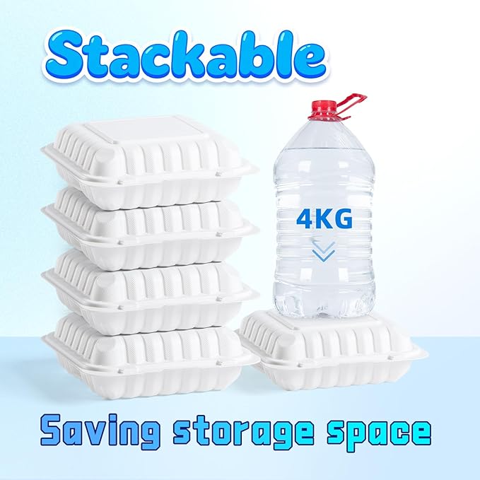 YANGRUI Food Containers 9" 41 oz 100 Pack - Mineral Filled BPA Free Polypropylene Plastic | Shrink Sealed | Reusable Dishwasher Freezer & Microwave Safe | Stackable Design 3 Compartment Takeout Boxes