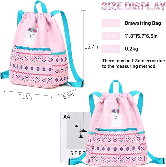 Drawstring Backpack Gym String Bag Drawstring Sackpack Sport Cinch Bag For Womens Girls Mens Alpaca Blue Pink