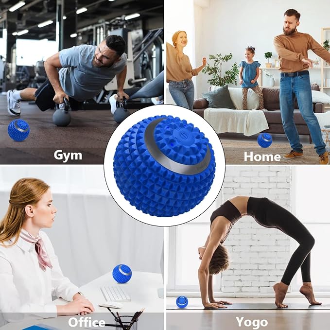 Vibrating Massage Ball 4-Speed High-Intensity Fitness Yoga Massage Roller, Relieving Muscle Tension Pain & Pressure Massaging Balls (Blue)