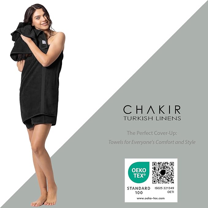 Chakir Turkish Linens | Hotel & Spa Quality 100% Cotton Premium Turkish Towels | Soft & Absorbent (Personalized 3-Piece Towel Set, Black)