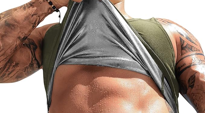 FUXERT Men's Sauna Vest Workout Sweat Tank Top Waist Trainer for Men Compression Sweat Enhancing Vest