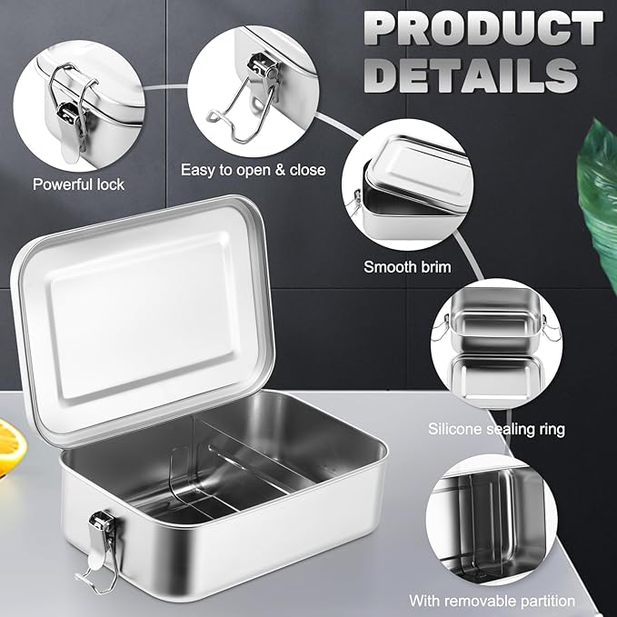 Umigy 12 Pcs Stainless Steel Food Containers Metal Bento Lunch Box Stainless Steel Food Storage Containers, Lockable Clips to Leak Proof, Reusable Dishwasher Snack Boxes for Work (4 Sizes)