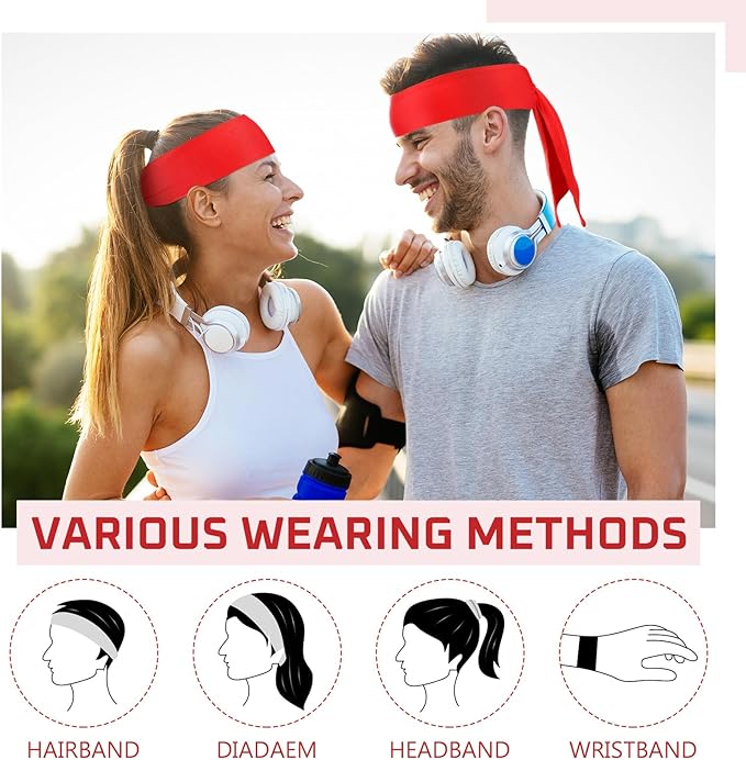 Hiboom 30 Pack Tie Headband Bulk Sports Tennis Head Tie Ninja Karate Tie Back Athletic Sweatbands Adjustable Hair Bands for Women Men Basketball, Football, Soccer, Running, Yoga Workout