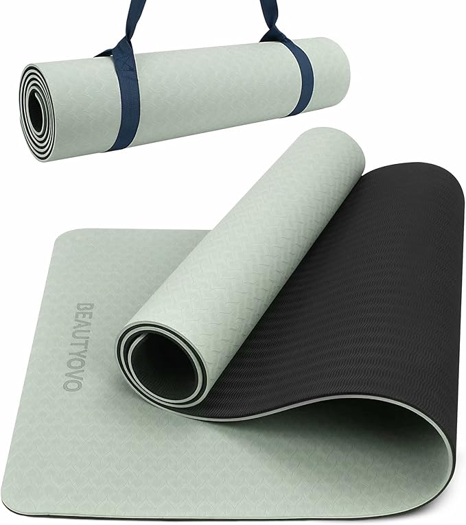 BEAUTYOVO Yoga Mat with Strap, 1/3 Inch Extra Thick Yoga Mat Double-sided Non Slip, Professional TPE Yoga Mats for Women Men, Workout Mat for Yoga, Pilates and Floor Exercises