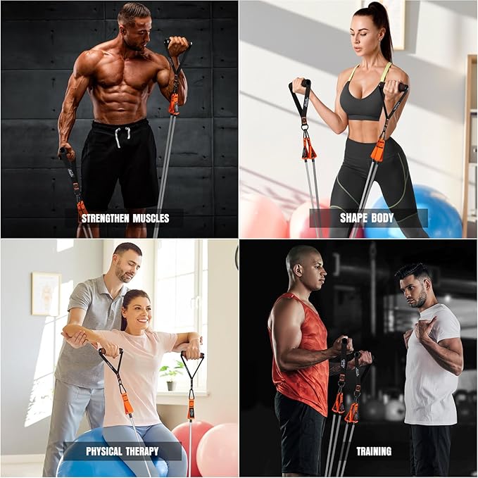 Resistance Bands with Handles, 175lb Exercise Bands for Working Out, Fitness Bands, Workout Bands with Door Anchor and Ankle Straps, Physical Therapy, Yoga, Strength Training Home Gym Equipment