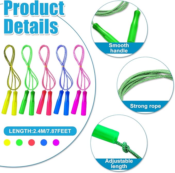 Honoson 80 Pcs Rainbow Jump Rope Bulk Gift for Kids 7.8ft Nylon Stripe Ropes with Handle Adjustable Colorful Party Favor Christmas Item Gift Outdoor Exercise Fitness (Multicolor)