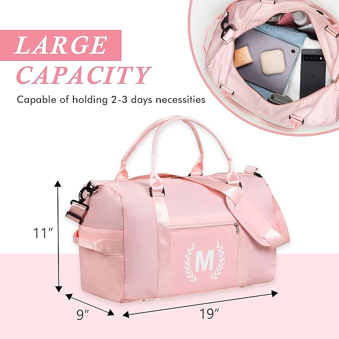 Gym Bag for Women, Personalized Duffle Bag with Shoe Compartment, Sports Bag for Yoga & Dance with Wet Pocket and Mat Strap.