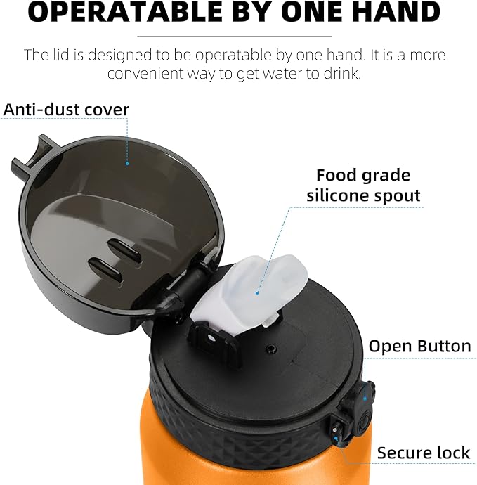 Fanhaw 24 Oz Stainless Steel Insulated Sports Water Bottles with Straw for Kids, Men and Women (Yellow Orange)