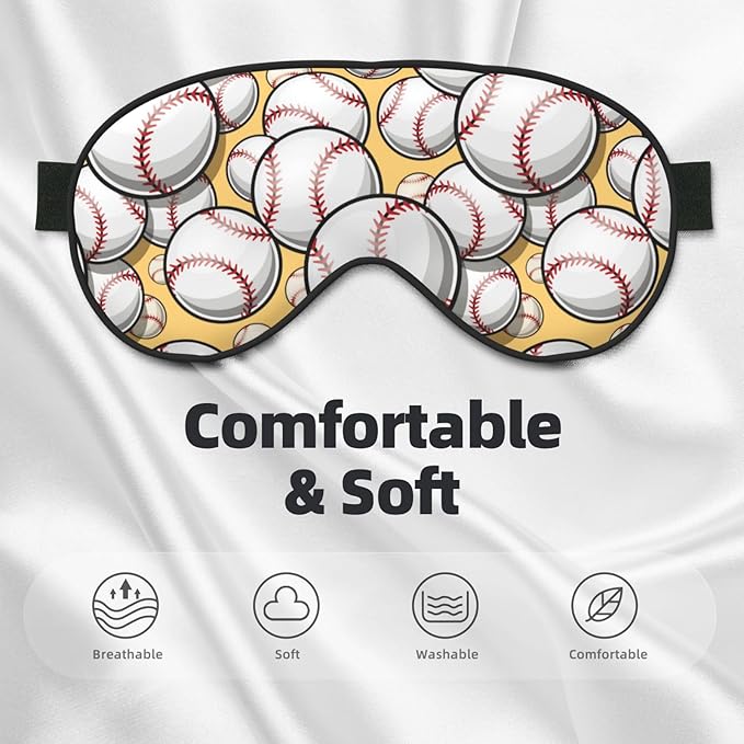 Sleep Eye Mask Baseball Softball Sleep Mask for Women Men Comfortable Eye Mask with Adjustable Strap Soft Eye Cover Blindfold for Travel Yoga Nap Shift Work