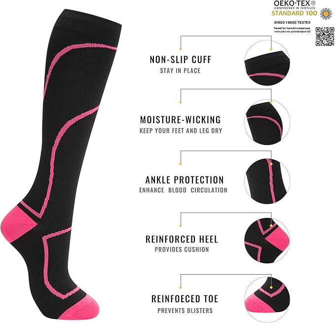 Compression Socks for Women Men Circulation Knee High 8 Pairs for Nurses, Running, Travel, Athletic
