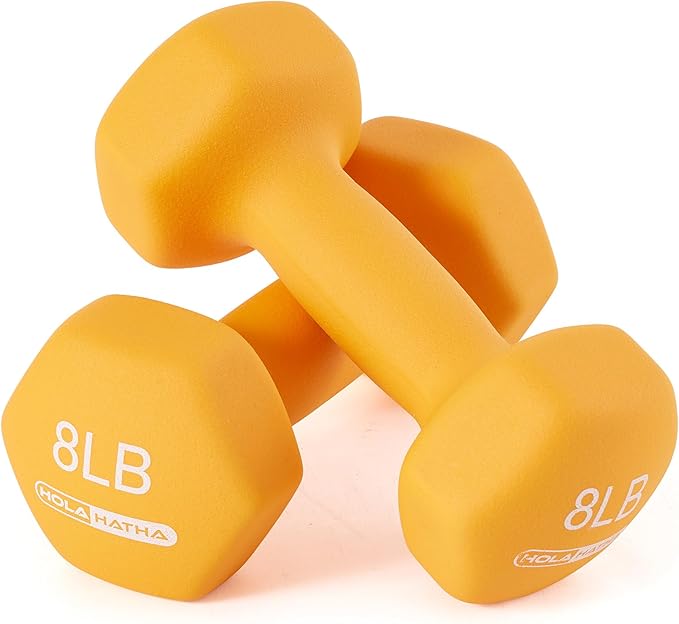 HolaHatha 2, 3, 5, 8, and 10 Pound Neoprene Dumbbell Free Hand Weight Set with Rack, Ideal for Home Exercises to Gain Tone and Definition, Pastel
