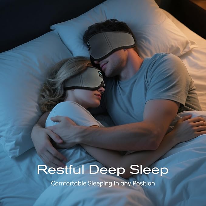 3D Sleep Mask with Bluetooth Headphones, Sleeping Headphones for Side Sleepers, Wireless Music Eye Mask with Ultra-Thin Stereo Speakers for Men, Women, Tech Gifts, Grey