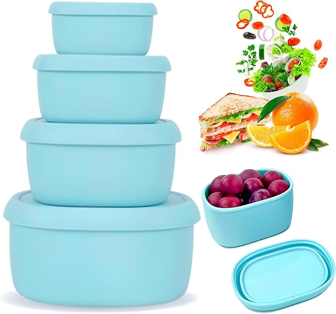 Anatole Silicone Food Storage Containers 4 Pcs Lunch Bento Box with Lids Leakproof Dishwasher Microwave Oven Freezer Safe BPA Free CPC Certified (30oz 20oz 10oz 6.7oz)