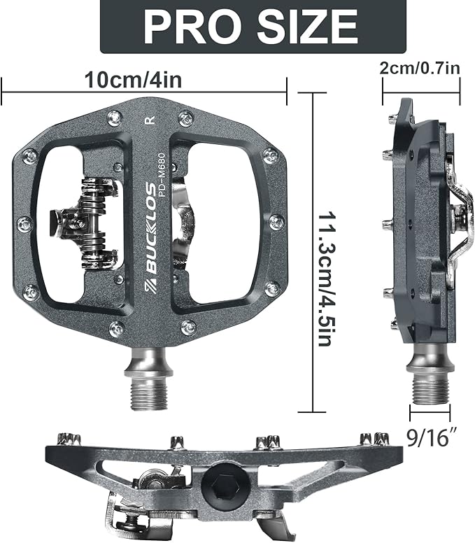 BUCKLOS SPD Pedals PD-M680 Mountain Bike Clip in SPD Flat Combo Dual Sided Pedals - Road Bike MTB Clipless Sealed Bearing Bicycle Clips Pedal Compatible with Shimano SPD Cleats (Black…