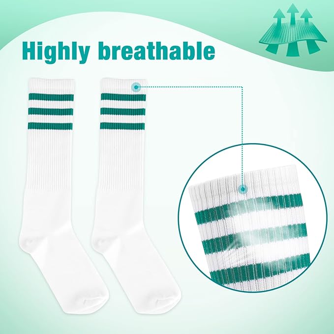 ONUPGO 5 Pieces Sweatbands Striped Socks Set Sports Headband Wristbands High Tube Socks 80s Accessories Costumes