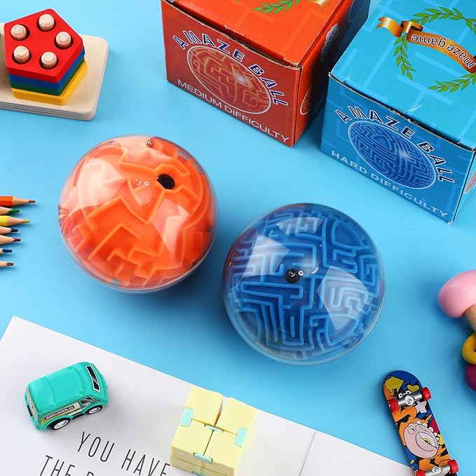 Sumind 4 Pcs 3D Puzzle Maze Ball Magic Brain Teasers Games Memory Sequential Gravity Maze Cube Ball Sphere Educational Puzzle Toys for Adult Hard Challenges(Blue, Orange)