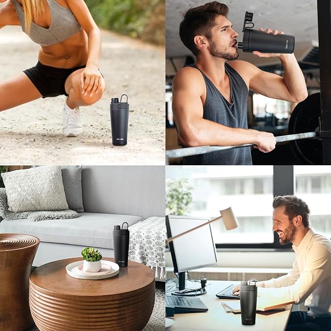 TOOFEEL Stainless Steel Shaker Bottle - 20 oz Double Walled Insulated Shaker Cup, Keeps Cold/Hot, For Protein Mixes & Gym Workout