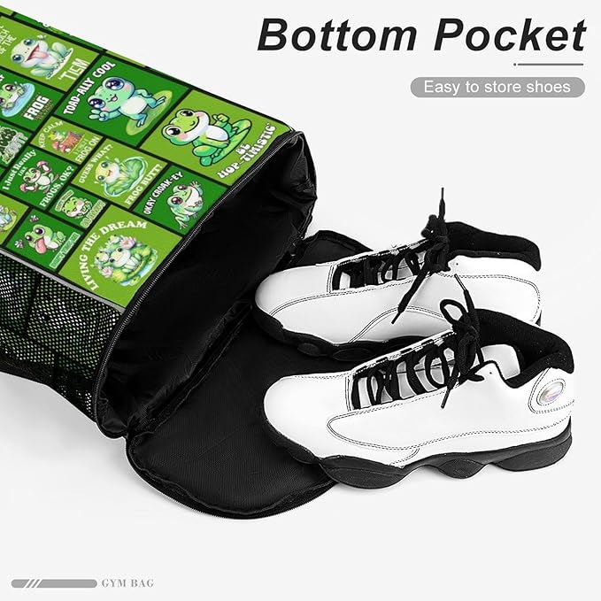 Frog Drawstring Backpack - Cute Cinch Sack, String Backpacks with Pocket for Kids Boys Girls Women Men for Gym Outdoor Sports Travel Athletic Drawstring Bag - Lightweight/Foldable