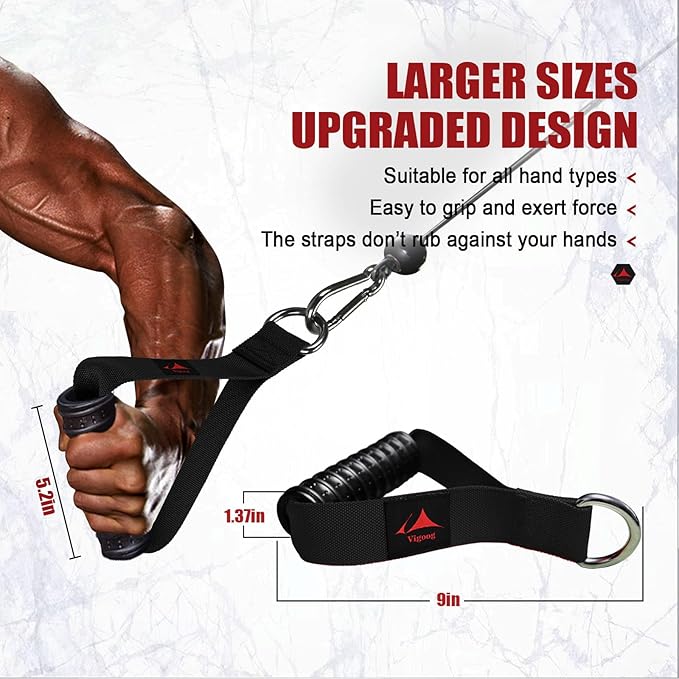 Heavy Duty Gym Exercise Handles Attachment for Cable Machine,Resistance Band,Pulley System Home Fitness Workout Equipment, with Elastic Rubber Grip and 2 Large Carabiners