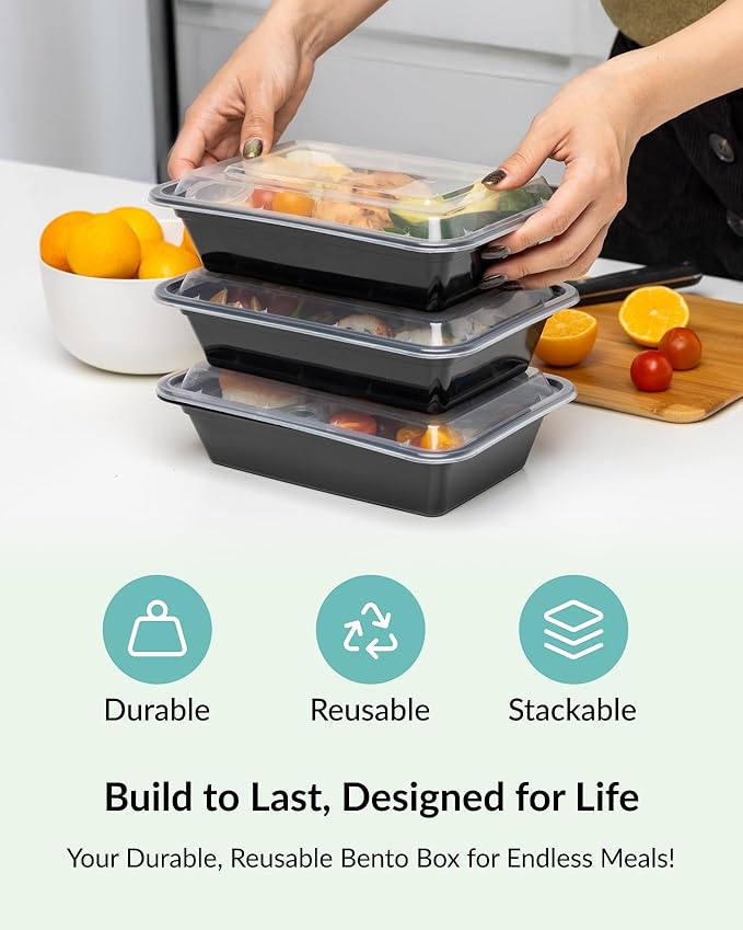 Enther [20 Pack] Single 1 Compartment Meal Prep Containers with Lids, Food Storage Bento Box with Portion Cups, BPA Free, Reusable Lunch Box, Microwave/Dishwasher/Freezer Safe, Portion Control, 28oz