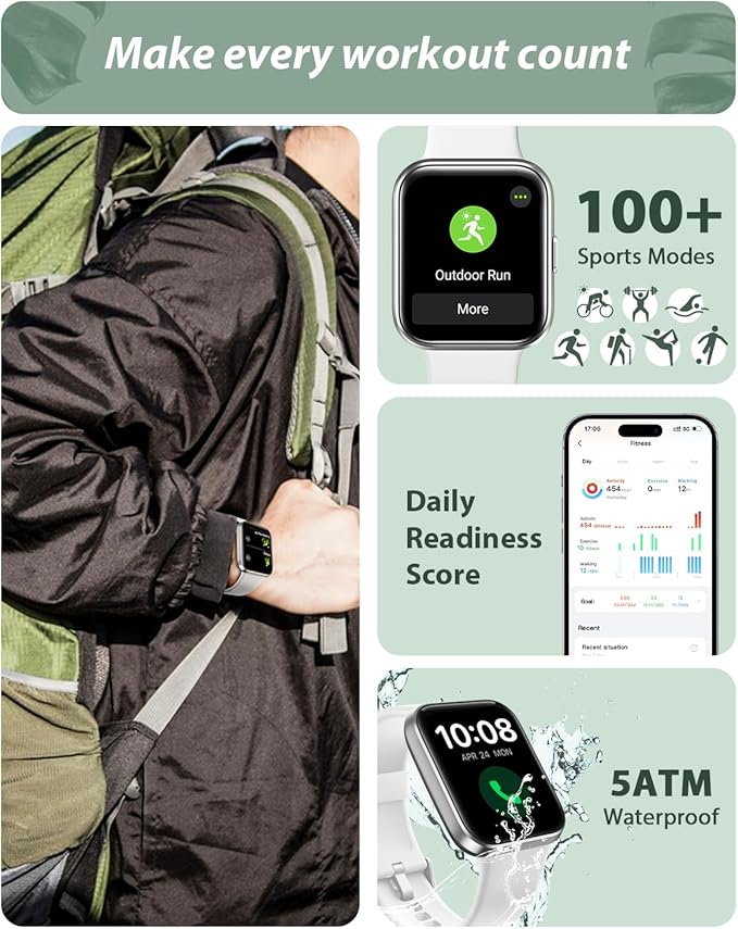 Bluetooth Smart Watch for Men Women(Call Receive/Dial), Alexa Built-in, 1.8" Touch Screen Fitness Tracker with Heart Rate Sleep Tracking, 100 Sports Modes, IP68 Waterproof Smartwatch