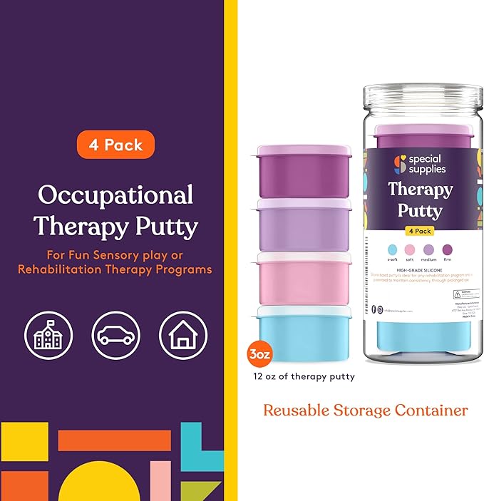 Special Supplies Therapy Putty for Teens and Adults - Resistive Hand Exercise Stress Relief Therapy Putty Kit, Set of 4 Strengths, Three Ounces of Each Putty (Unicorn Colors)