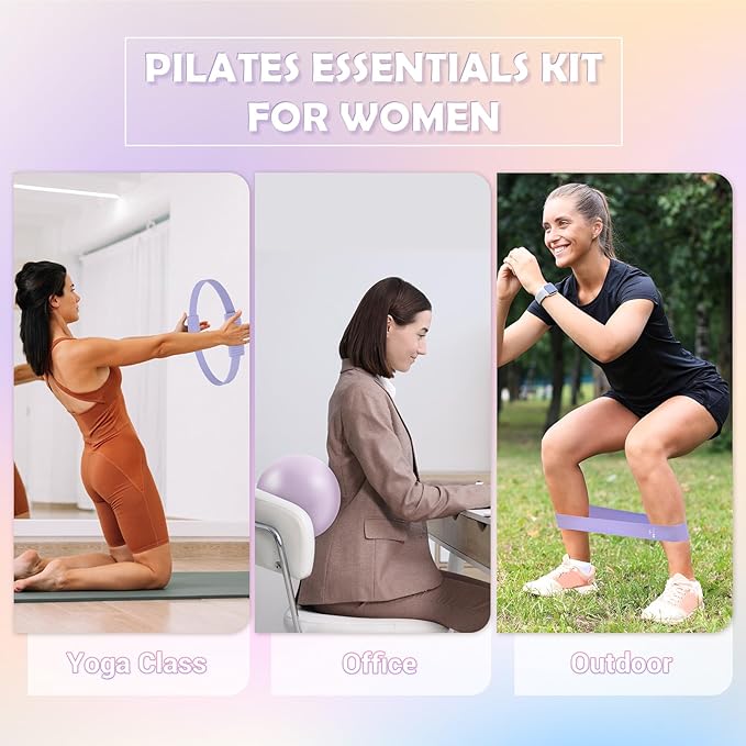 Pilates Essentials Kit for Women, 13.5" Pilates Ring and Ball Set with Resistance Bands for Home Workouts, Portable Pilates Kit with Bag & Training Poster for Full Body Exercise
