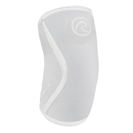 Rehband Elbow 5mm Compression Sleeve, Neoprene Sleeves for Weightlifting, Anatomical Design, Non-Slip & Close Fitting, Elbow Support Unisex, Colour:Arctic/White, Size:Large