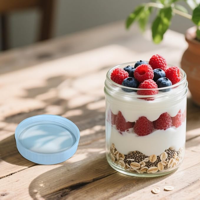 Overnight Oats Containers with Lids, 16oz Glass Jars with Lids 8 pcs, Light Blue, Wide Mouth Mason jars for Salad, Yogurt, Snacks, Meal Prep