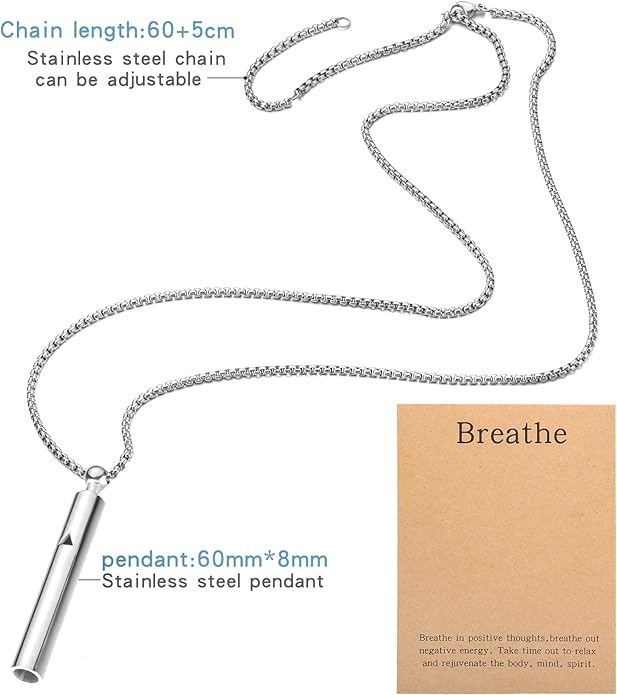Anxiety Breathe Easy Necklace Mindfulness Breathing Necklace Breathlace Stainless Steel Pendant for Natural Calm & Stress Relief