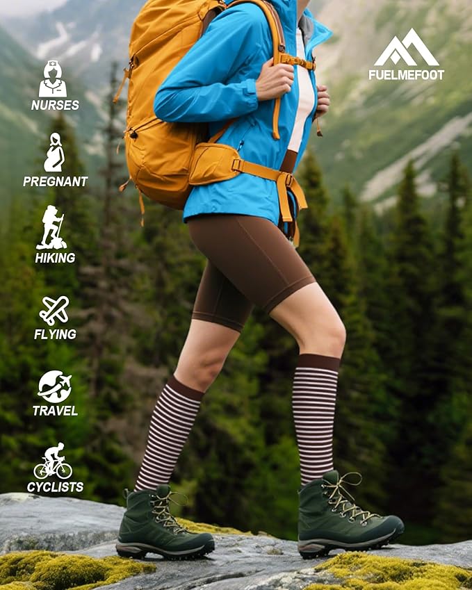 FuelMeFoot 6 Pairs Compression Socks for Women & Men 15-20mmHg Graduated Support Knee High Socks for Nurses, Travel, Athletic