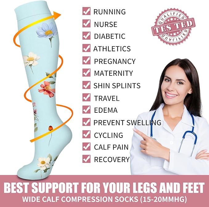 Bluemaple Compression Socks for Women & Men Circulation (6 Pairs) 15-20 mmHg is Best Support for Athletic Running Cycling
