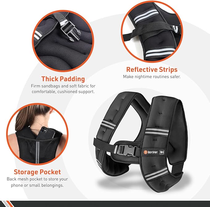 Body Sport Weighted Vest - Adjustable Fitness Vest for Strength Training, Running, Walking, and Endurance Workouts