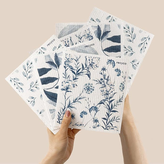 RECYCO Swedish Dishcloths for Kitchen | 6 Pack Foggy Blue Washable Dish Rags | Cellulose Reusable Cleaning Paper Towels | Absorbent Counter Dish Cloth Sponge Kitchen Wipes, 8" L x 7" W