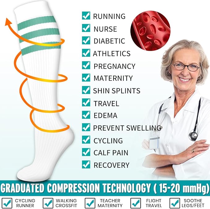 BLUEENJOY Copper Compression Socks for Women & Men (6 pairs) - Best Support for Nurses, Running, Hiking, Recovery