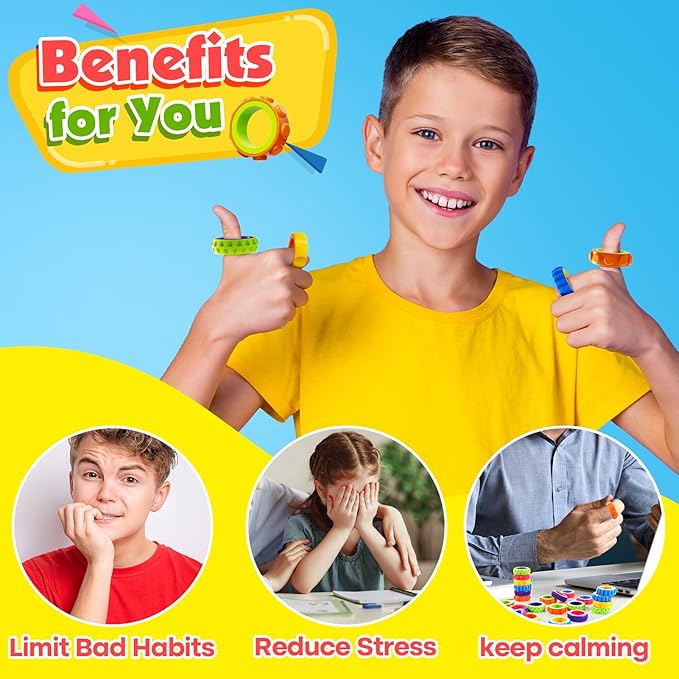 Fidget Toys Kids Sensory Rings: 24 Pack Texture Finger Spinner - Calming Sensory Toys for Autism Stress Relief - Quiet Fidgets for Classroom Students Prizes