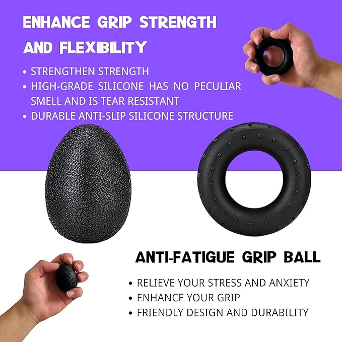 Hand Grip Strengthener Workout Kit (8 Pack) Forearm Grip Adjustable Resistance Hand Gripper, Finger Stretcher, Finger Exerciser, Grip Ring，Gyro Ball (black)