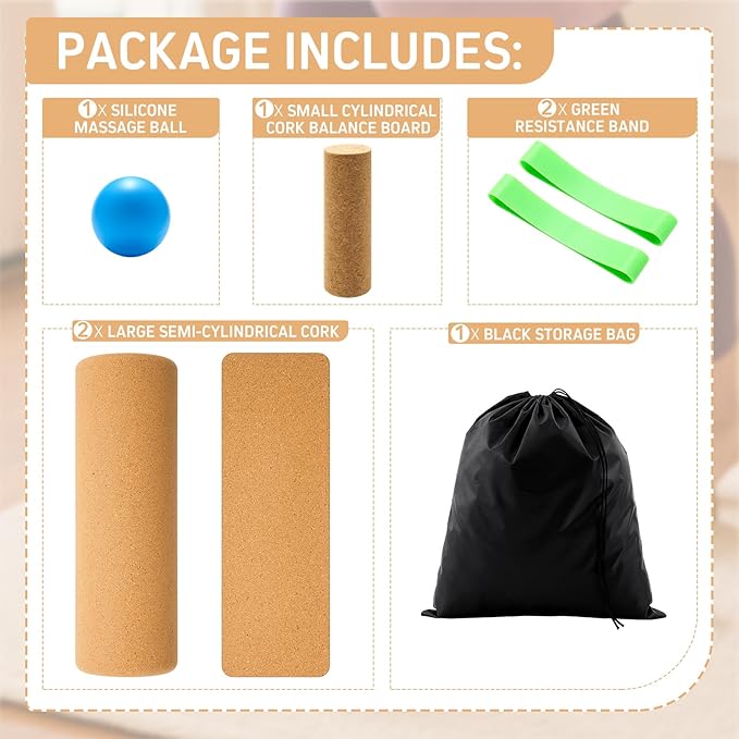 Soulchen Balance Board Trainer, Cork Foot Strengthener, Textured Natural Ankle Stability Trainer for Enhanced Foot Function, Balance Stability, Mobility Support, Improve Mobility and Prevent Falls