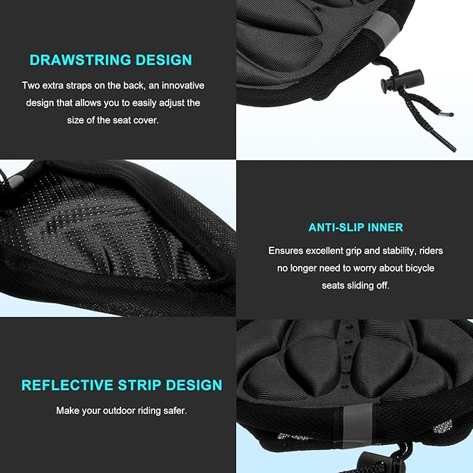 HARFINGTON Bike Seat Cover Bicycle Saddle Cushion with Drawstring Large Comfortable Gel Padded Oversized Paddle for Men Women