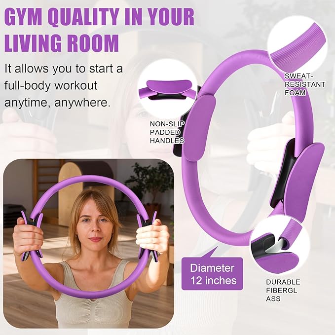 10 Pcs Pilates Ring Set for Women Home Yoga Equipment Accessories Pilates Ring Circle and Ball Workouts Gift Include Ball Yoga Circle Resistance Bands Block Straps Gym Bag