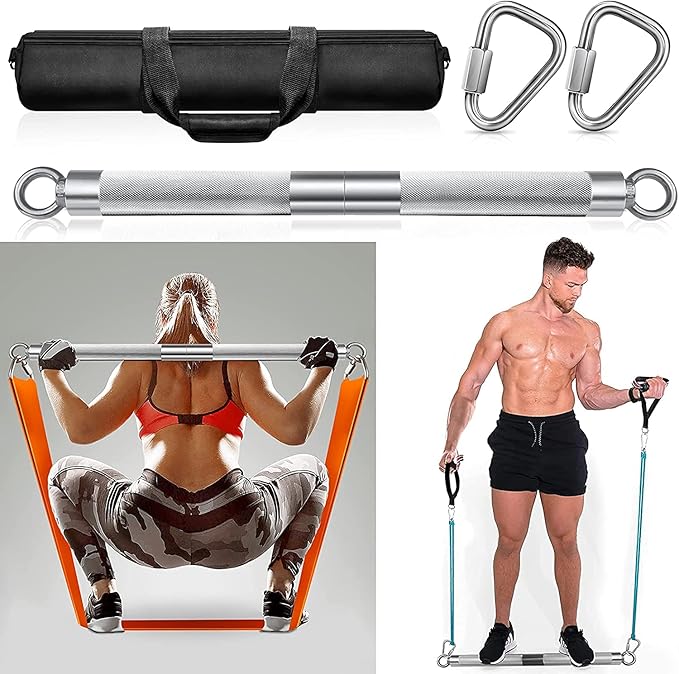 DASKING Detachable Resistance Bands Bar 30"/35.4"/38.5" Length Max Load 500LBS for Home Gym Full Body Workout Fitness Bar