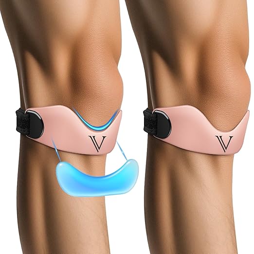 Silicone Patellar Tendon Support Strap 2-Pack, Knee Brace for Women & Men, Adjustable Non-Slip Patella Band Support for Running Basketball (Pink)
