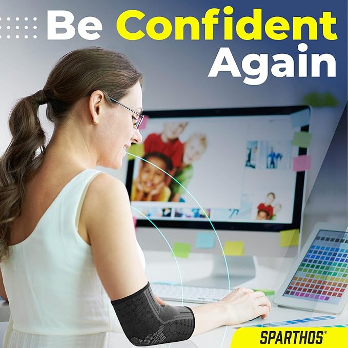 Sparthos Elbow Compression Sleeves (Pair) – Tennis and Golfer's Elbow Support – Elbow Brace for Men and Women – Made from Innovative Breathable Elastic Blend