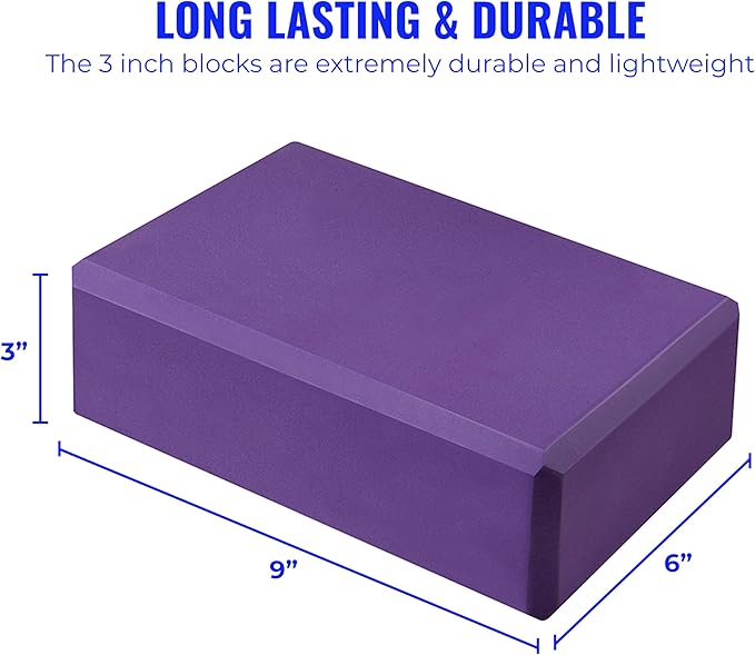 Hello Fit 3" Yoga Block, 10 Pack Bulk EVA Foam Yoga Blocks, Firm and Supportive Yoga Brick, Balance Foam for Stretching, Pilates, and Workout, 3" x 6" x 9"