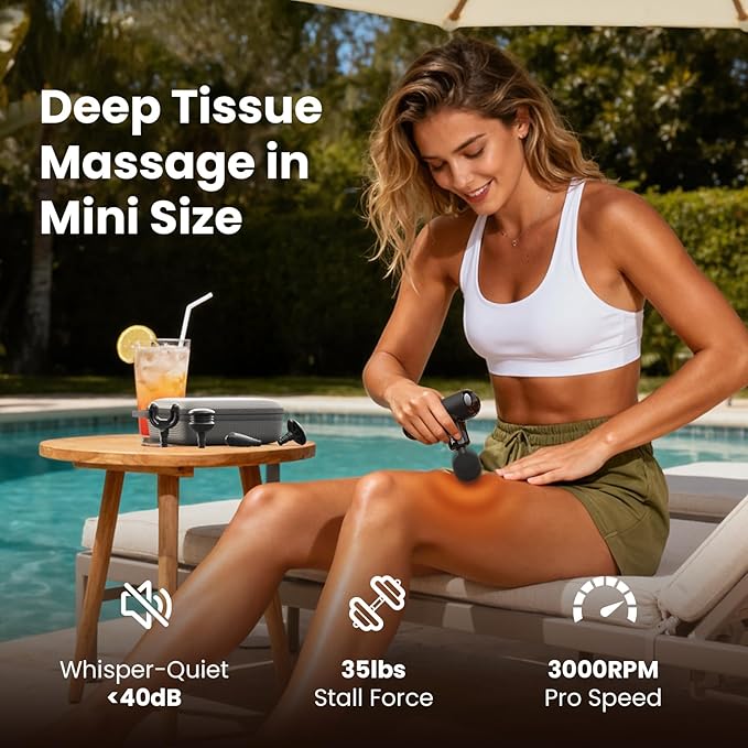 BOB AND BRAD Q2 Mini Massage Gun, Pocket-Sized Deep Tissue Massager Gun, Portable Percussion Muscle Massager Gun, Ultra Small & Quiet Muscle Massage Gun with Carry Case, Home Gym Travel, Black