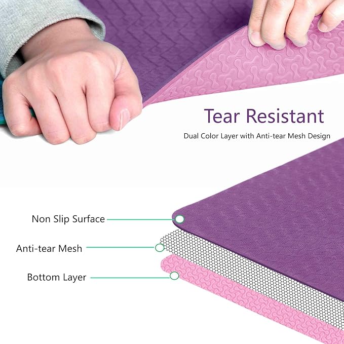 IUGA Yoga Mat Non Slip Anti-tear Pilates Mat Eco Friendly Hot Yoga Mats Thick for Workout & Exercise(72"x 24"x 6mm)