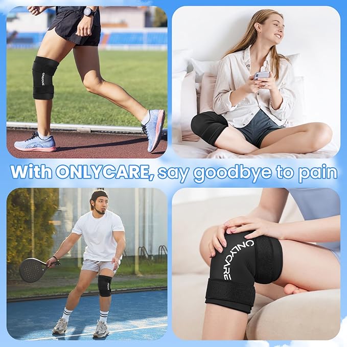 Knee Ice Pack, ONLYCARE Soothing Knee Compression Sleeve for Injuries, Upgraded Gel Cold Wrap, Hot & Cold Therapy, Reusable for Meniscus, Arthritis, ACL, MCL Pain Relief, Injury Recovery (M)