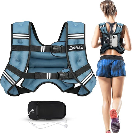 BAGAIL Weighted Vest, 5lbs/8lbs/10lbs/12lbs/15lbs/20lbs/25lbs/30lbs Weight Vest with Detachable Phone Pouch, Rucking Vest for Women, Men, Walking, Weight Loss, Training, Running