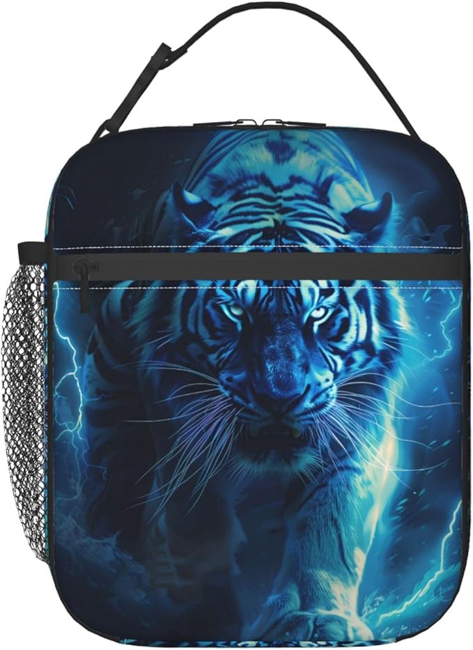 Fierce Tiger Lunch Box for Women Men Boys Kids, Insulated Cooler Lightning Design Lunch Bag for School, Picnic, Office, Travel, Work, Portable Reusable Polyester Thermal Tote Lunch Bags