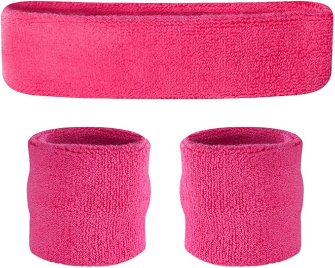 Suddora Sweatbands Set, Moisture Wicking 2 Wristbands and 1 Headband, Breathable Terry Cloth Athletic Bands for Basketball, Tennis, Yoga, Gym, Sweat Bands for Costumes and Cosplay